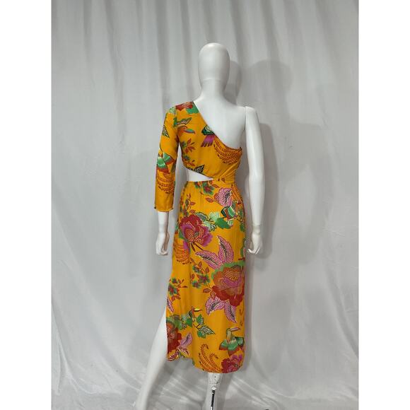 Anthropologie Farm x Orange Single-Shoulder Printed Maxi Dress Size XS PETITE - Picture 3 of 5